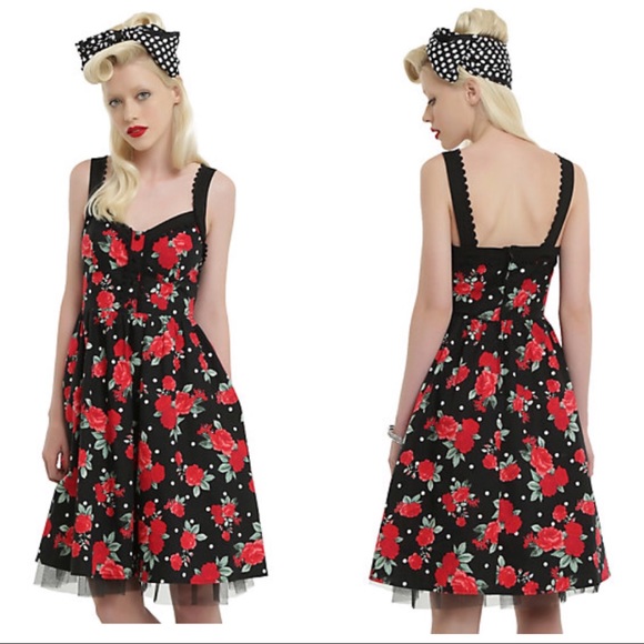 Hot Topic Dresses & Skirts - Hot Topic Polka Dot Rose Pin-up Rockabilly Dress M